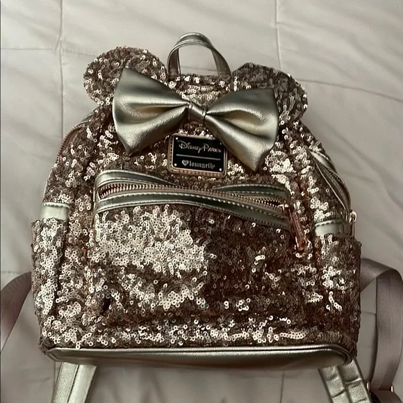 Disney Parks Loungefly Rose Gold Minnie Backpack, Park Exclusive Disney Parks Exclusive Loungefly Sequined Rose Gold Pink  main image 3